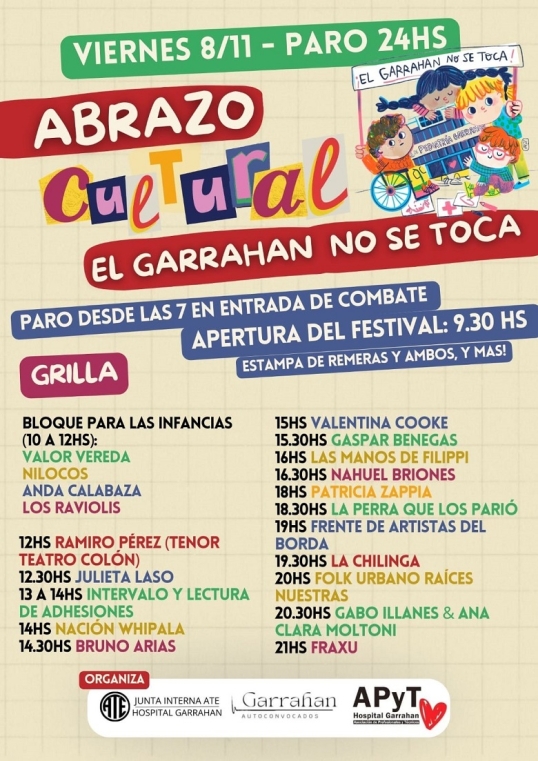 Se realiza un nuevo paro por 24 horas y abrazo cultural en el Hospital Garrahan